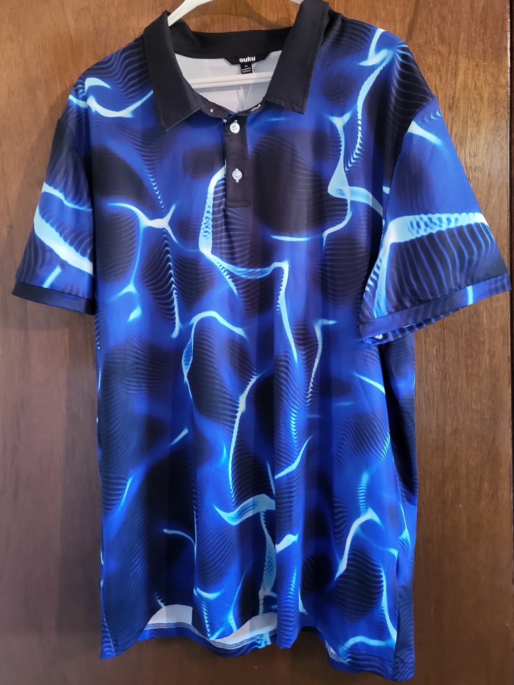 Quiksilver Black and Blue Abstract Wave Polo